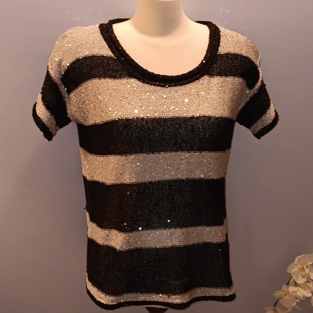Belldini short sleeve striped sequined top